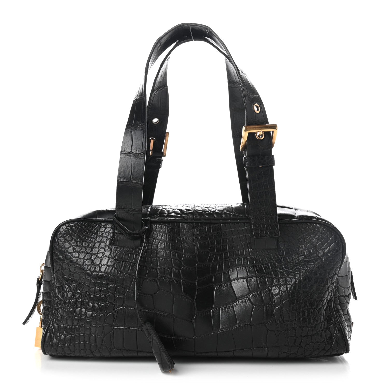 Prada Calfskin Crocodile Embossed Satchel Black 1 of 10