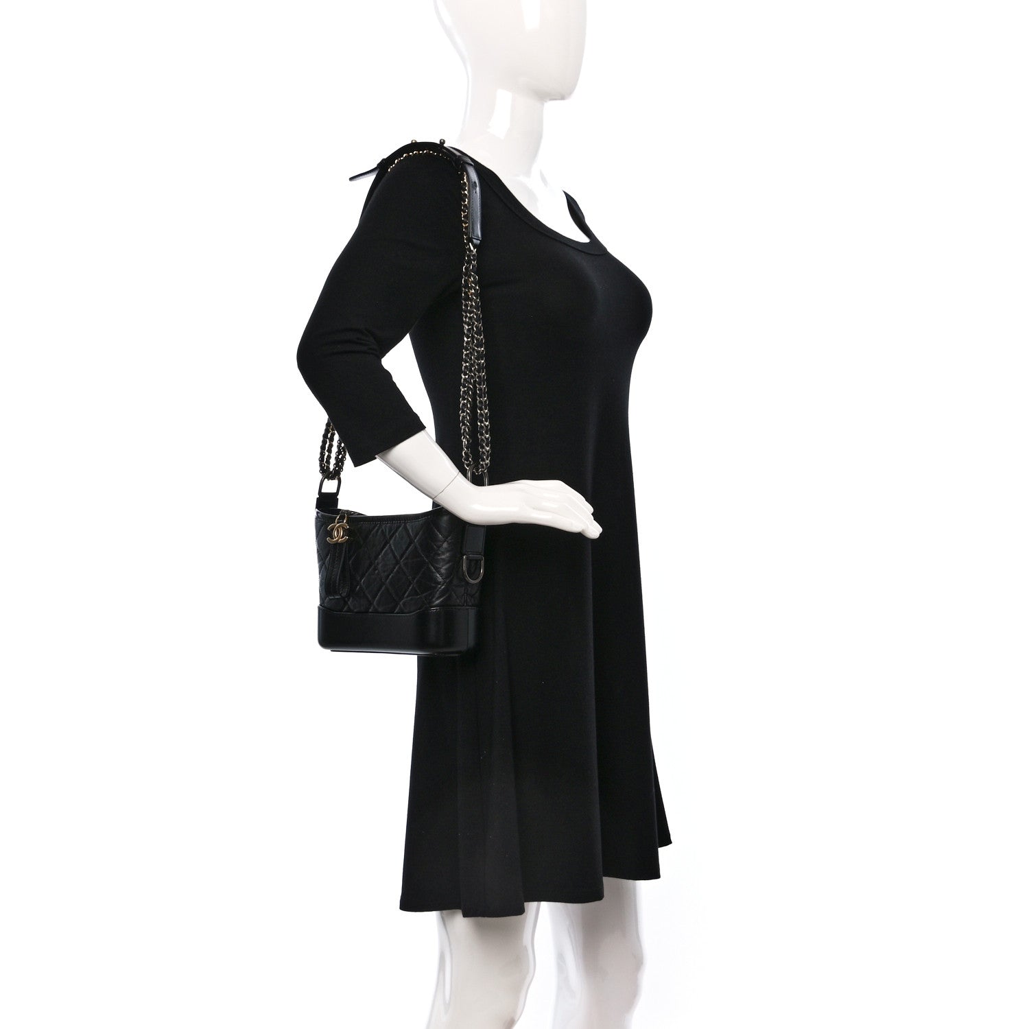 Chanel Aged Calfskin Quilted Small Gabrielle Hobo Black 2 of 9