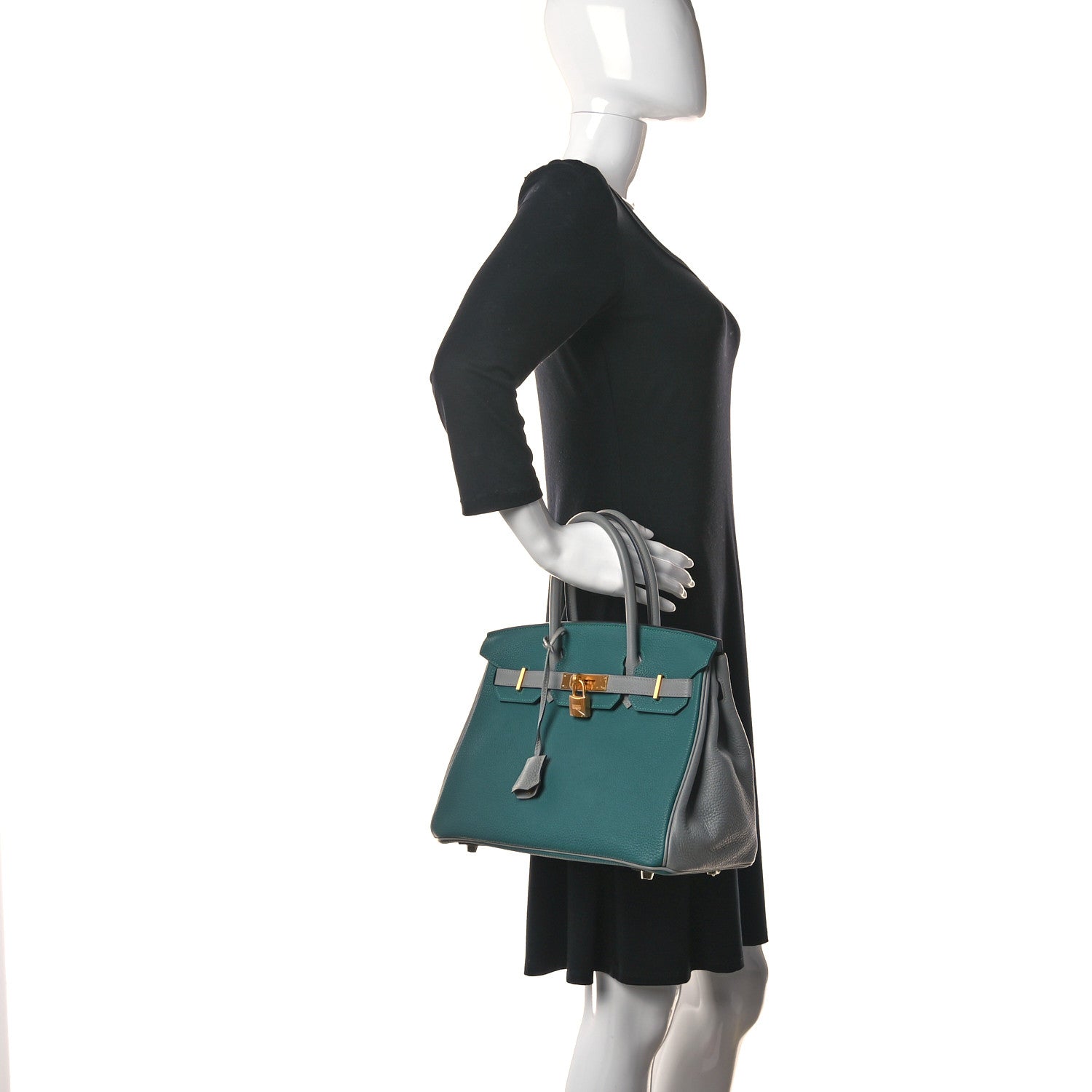 Hermes Togo Bi-Color Horseshoe Birkin 30 Malachite Gris Mouette 2 of 17