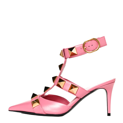 Valentino Garavani Calfskin Roman Stud Ankle Strap 80mm Pumps 36 Flamingo Pink 1 of 14