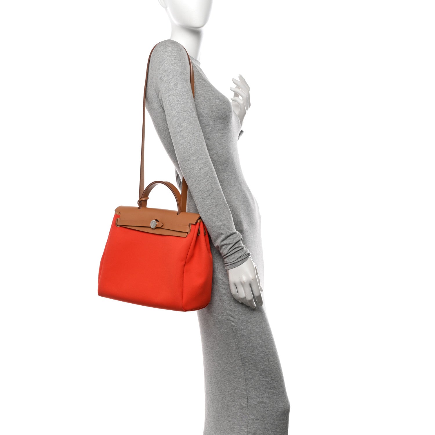 Hermes Vache Hunter Toile Herbag Zip Retourne 31 PM Capucine Fauve 2 of 12
