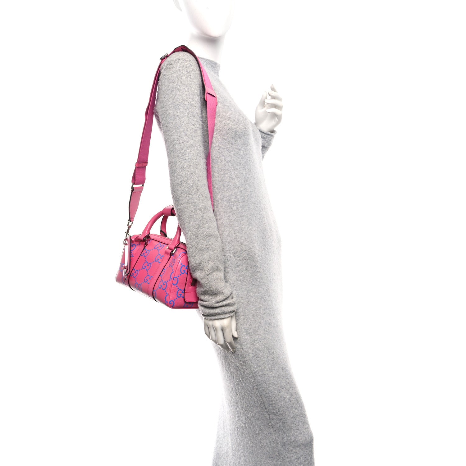 Gucci Calfskin GG Tennis Bi-Color Embossed Mini Duffle Bag Modern Fucsia Modern Blue 2 of 10