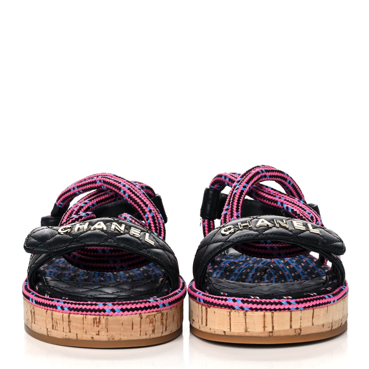 Chanel Cord Lambskin Quilted Logo Sandals 35 Pink Black 2 of 10
