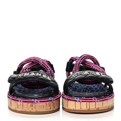 Chanel Cord Lambskin Quilted Logo Sandals 35 Pink Black 2 of 10