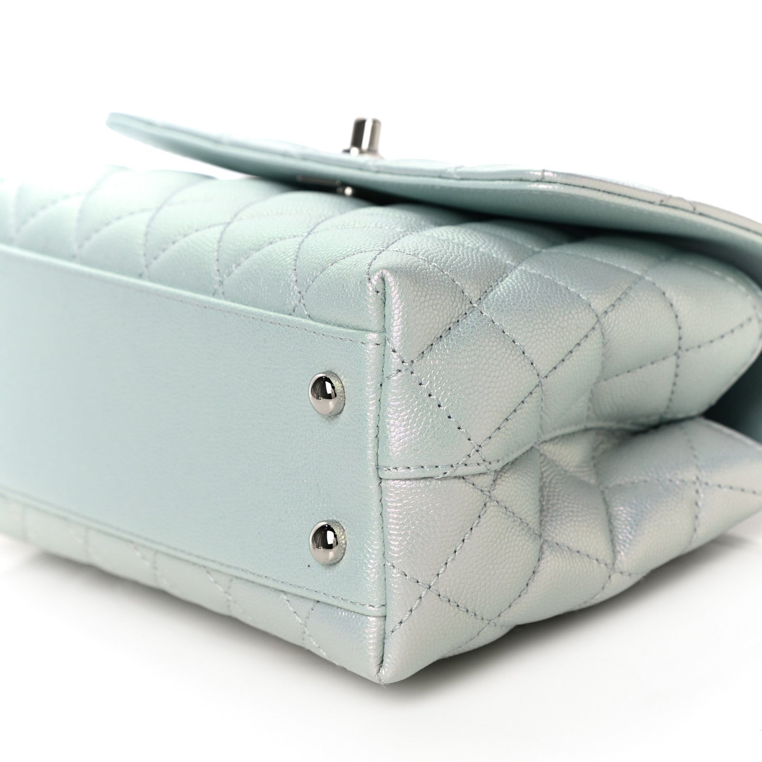 Chanel Iridescent Caviar Quilted Mini Coco Handle Flap Light Blue 10 of 11