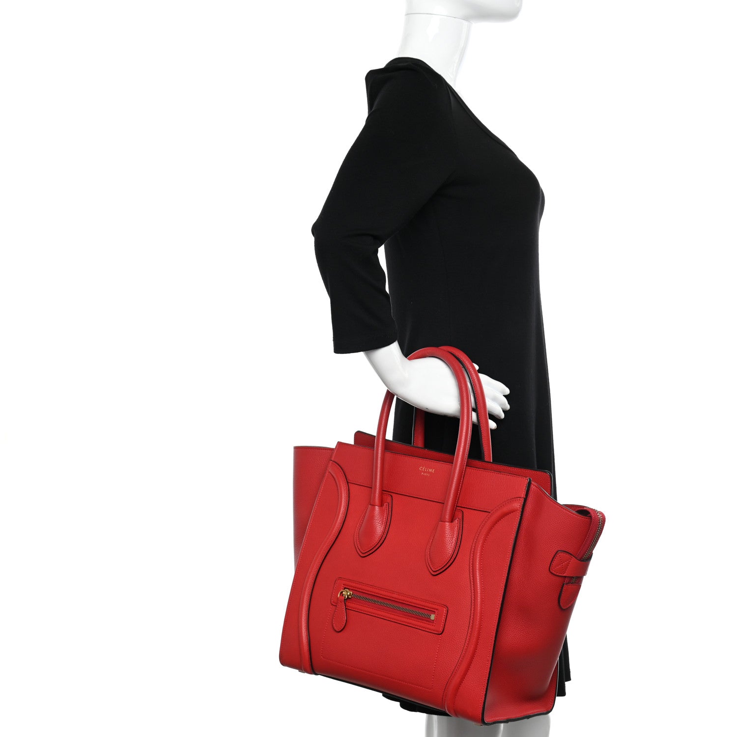 Celine Drummed Calfskin Mini Luggage Coquelicot 2 of 12