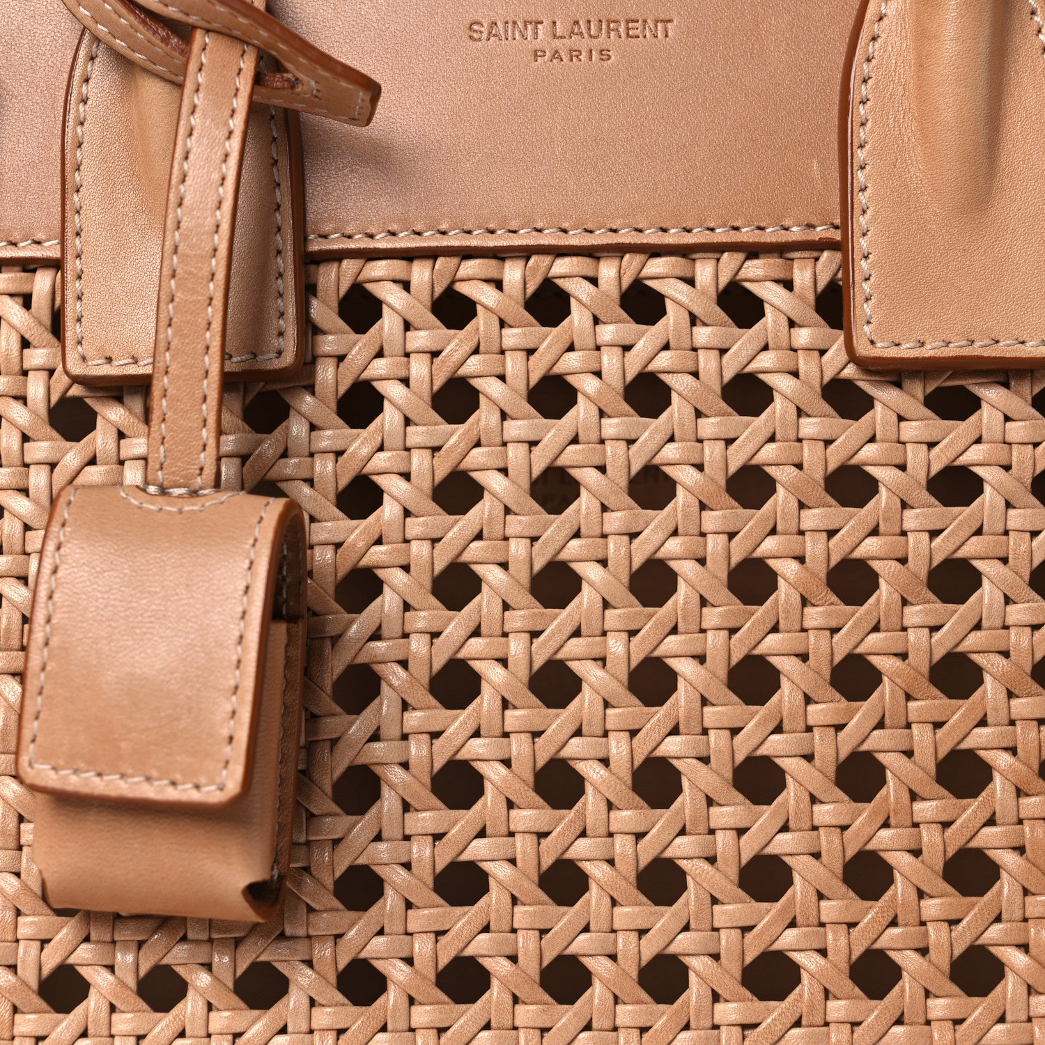 Saint Laurent Calfskin Woven Wood Baby Sac De Jour Vintage Brown 11 of 17