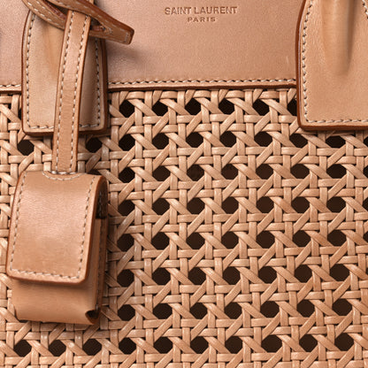 Saint Laurent Calfskin Woven Wood Baby Sac De Jour Vintage Brown 11 of 17