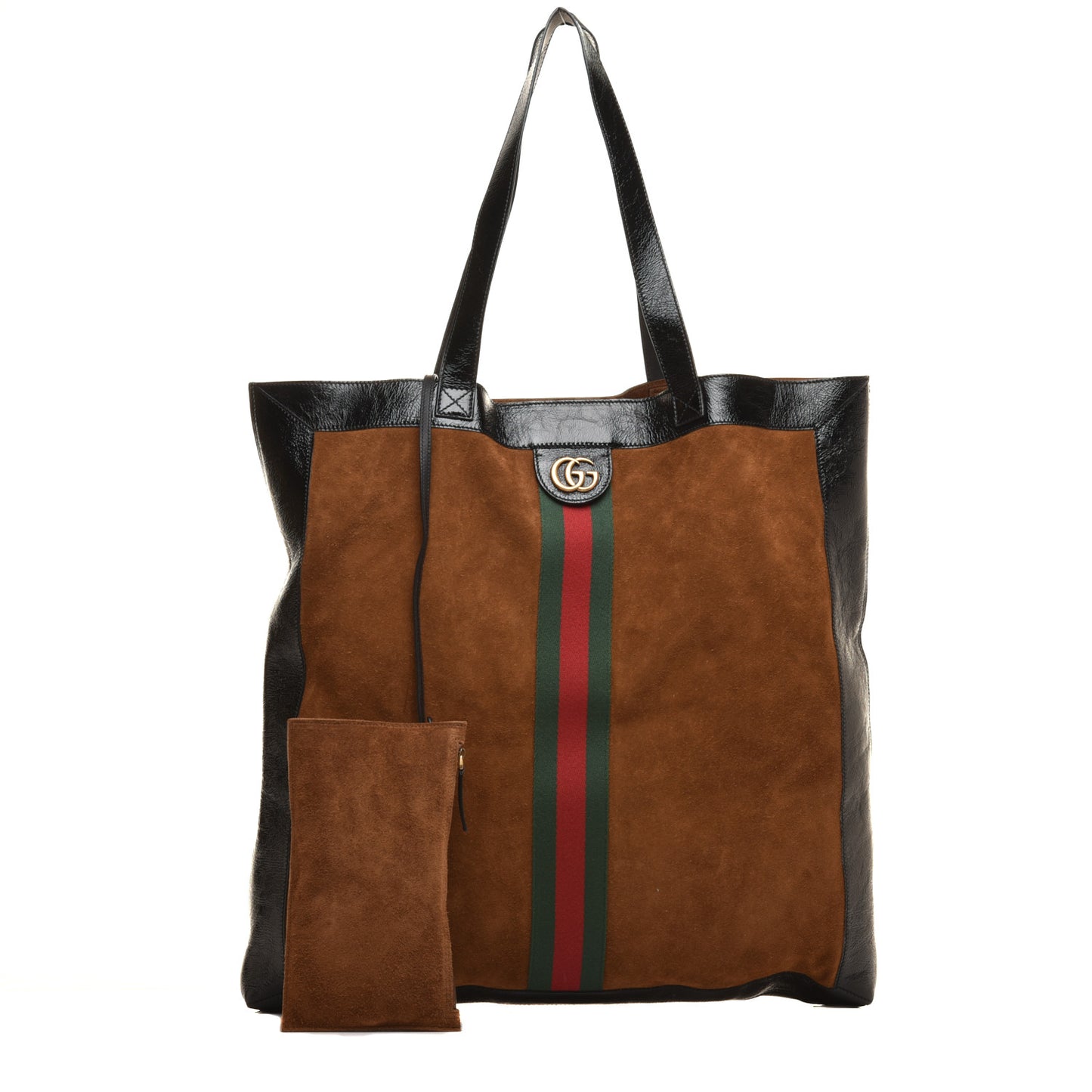 Suede Patent Web Large Ophidia Vertical Shopping Tote Nocciola Black