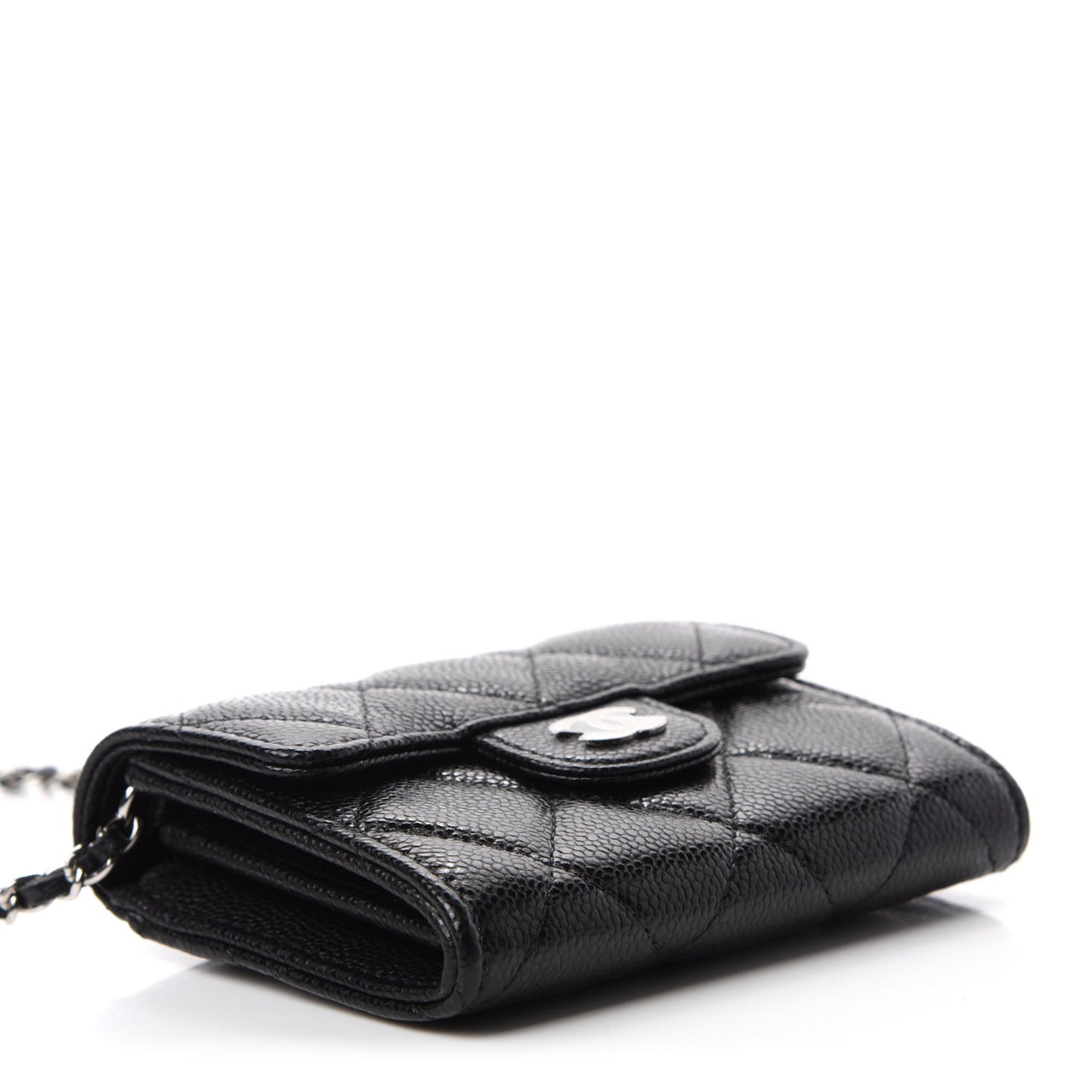 Caviar Quilted Flap Card Holder On Chain Black