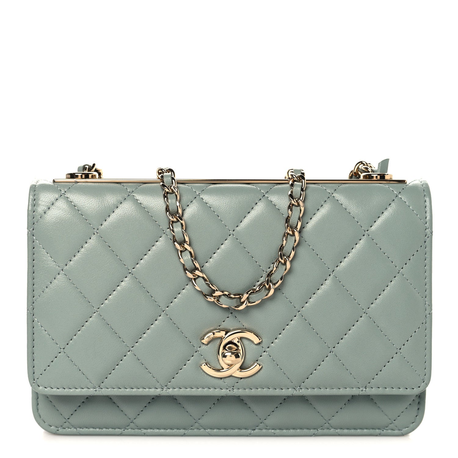 Chanel Lambskin Quilted Trendy CC Wallet On Chain WOC Light Blue 1 of 12