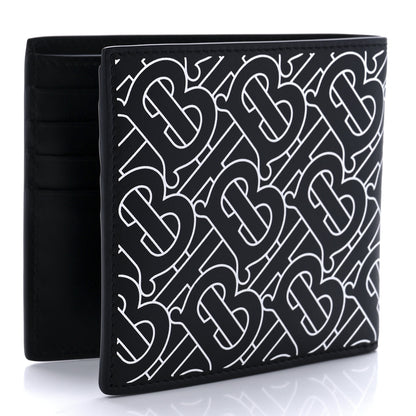 Burberry Calfskin Embossed Monogram Bi-Fold Wallet Black White 2 of 9