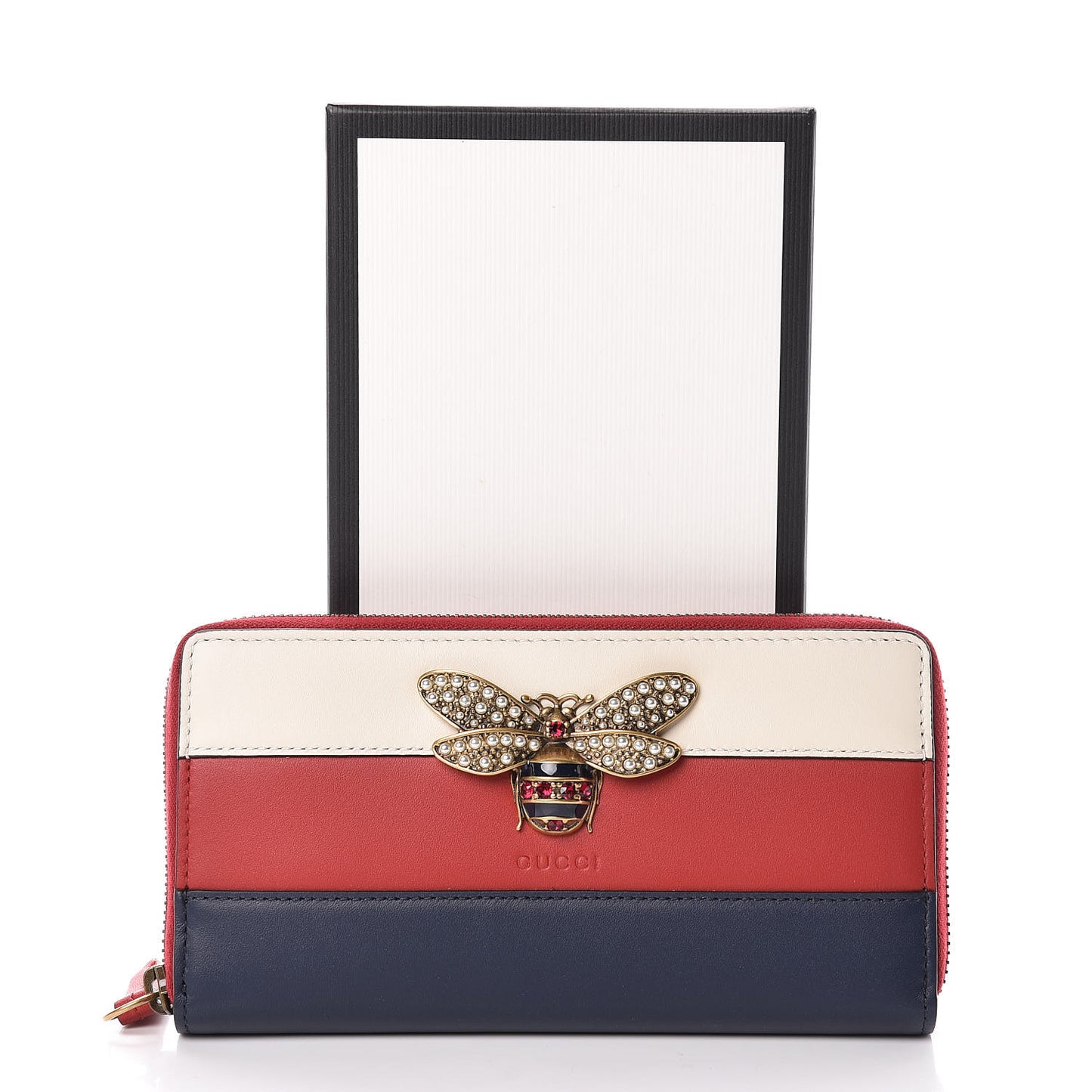 Calfskin Queen Margaret Zip Around Wallet Blue Agata Hibiscus Red Mystic White