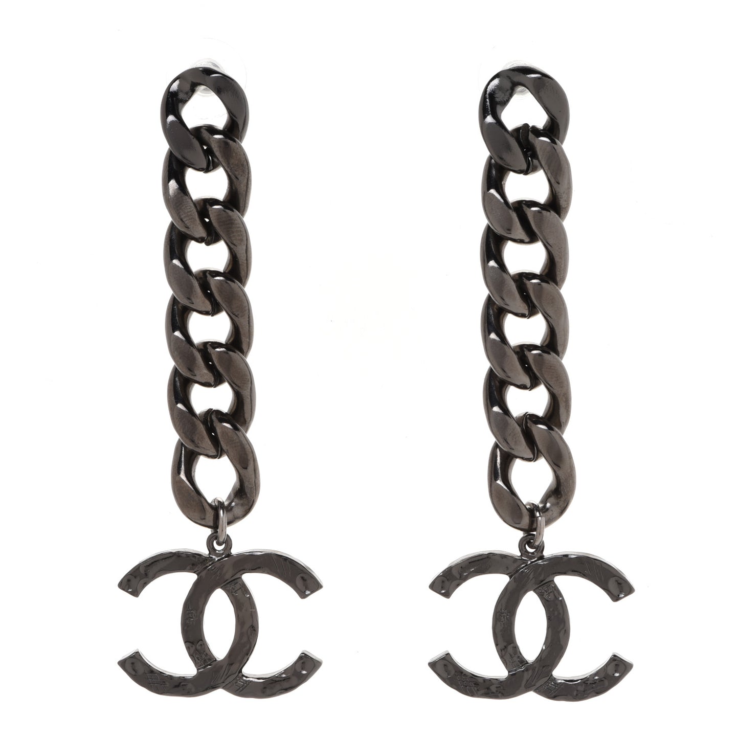 Metal CC Pick Drop Earrings Ruthenium