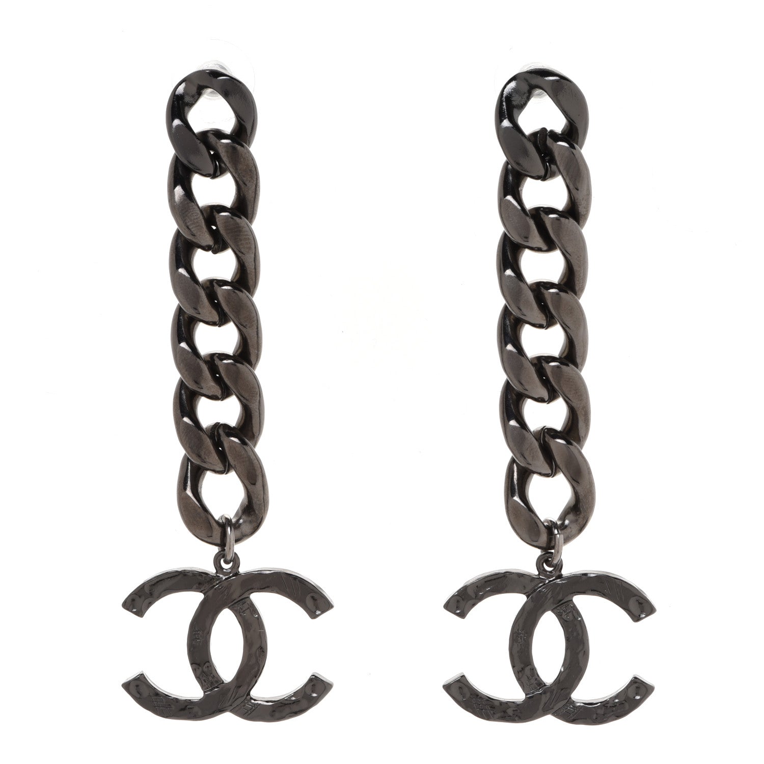 Chanel Metal CC Pick Drop Earrings Ruthenium 1 of 5