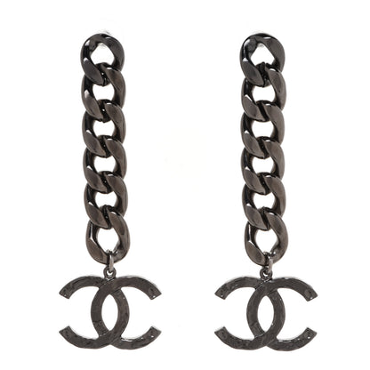 Chanel Metal CC Pick Drop Earrings Ruthenium 1 of 5