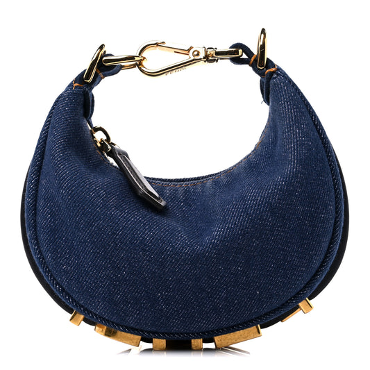 Denim Shiny Nappa Nano Fendigraphy Hobo Charm Blue Moro