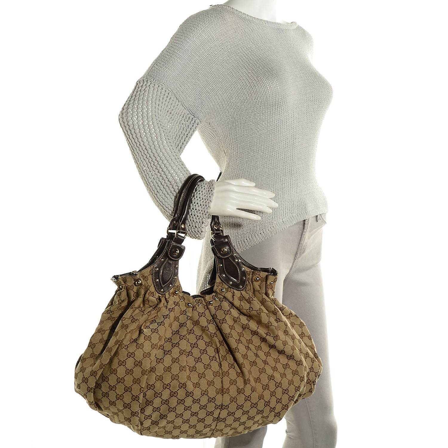 Gucci Monogram Studded Pelham Tote Dark Brown 2 of 9