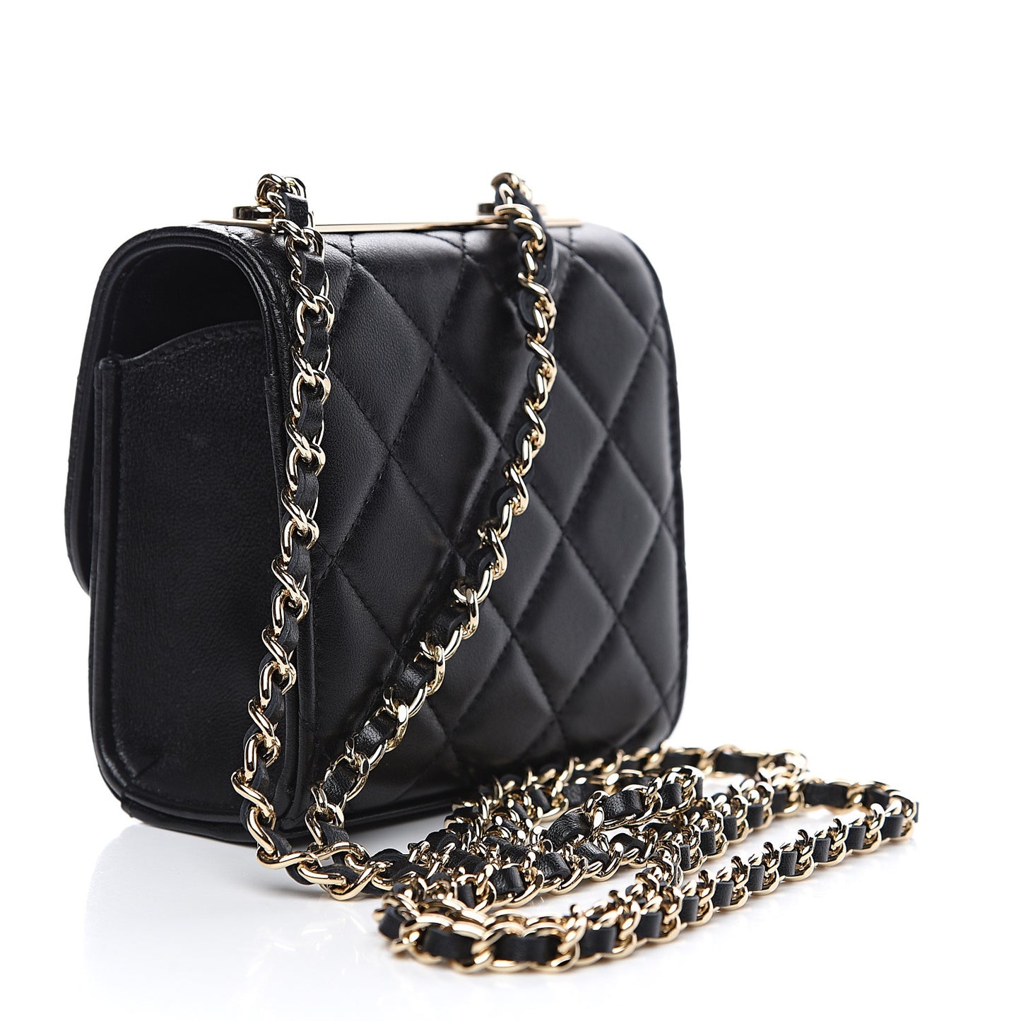 Lambskin Quilted Mini Trendy CC Chain Wallet Black