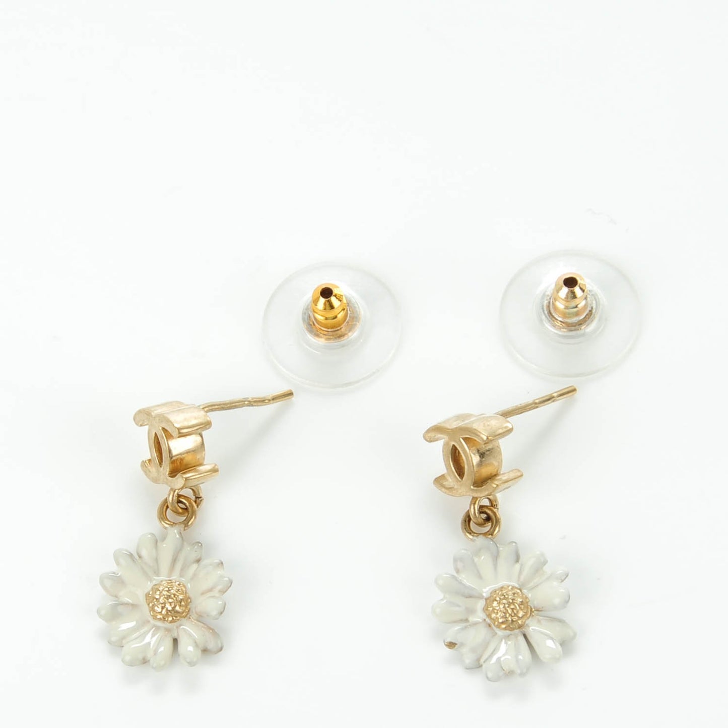 Flower CC Dangle Earrings Gold