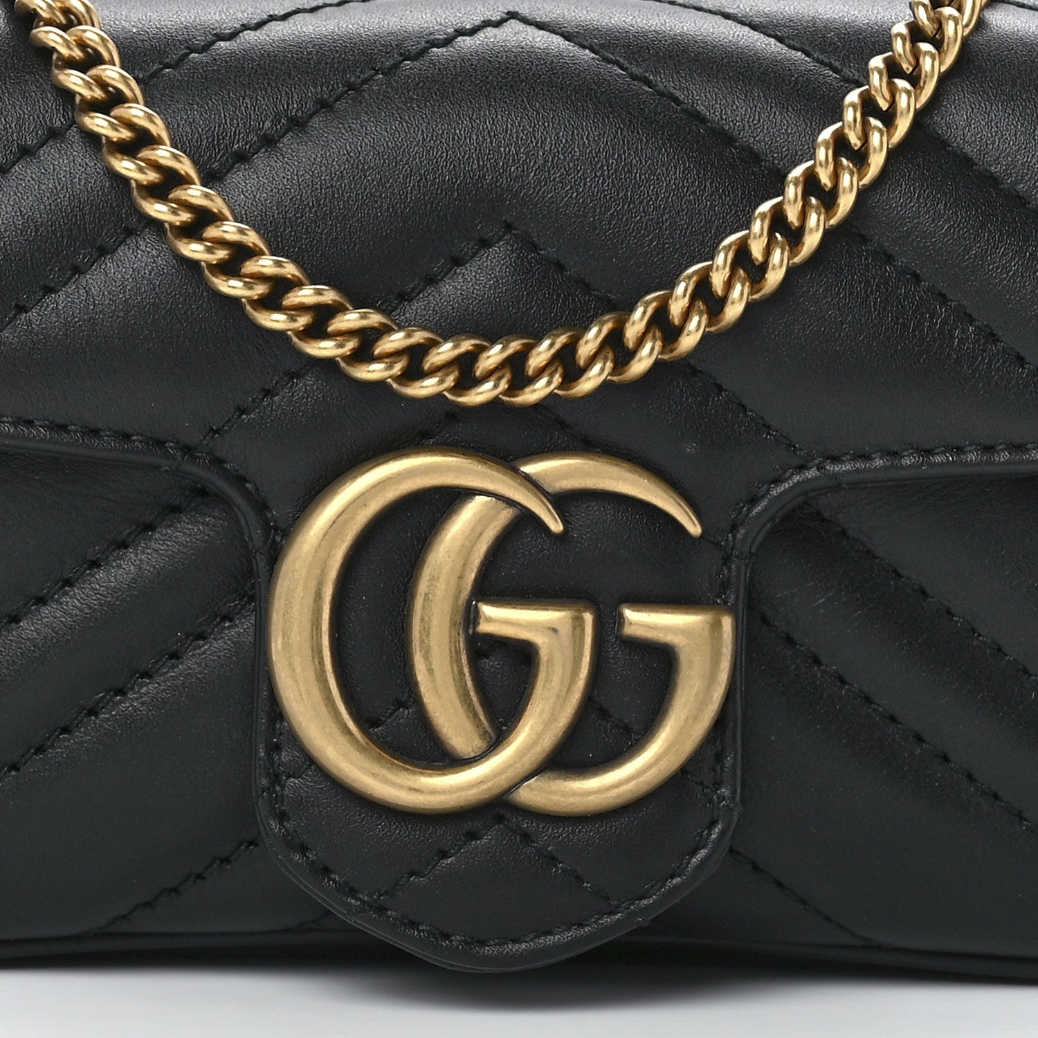 Gucci Calfskin Matelasse Super Mini GG Marmont Shoulder Bag Black 8 of 12