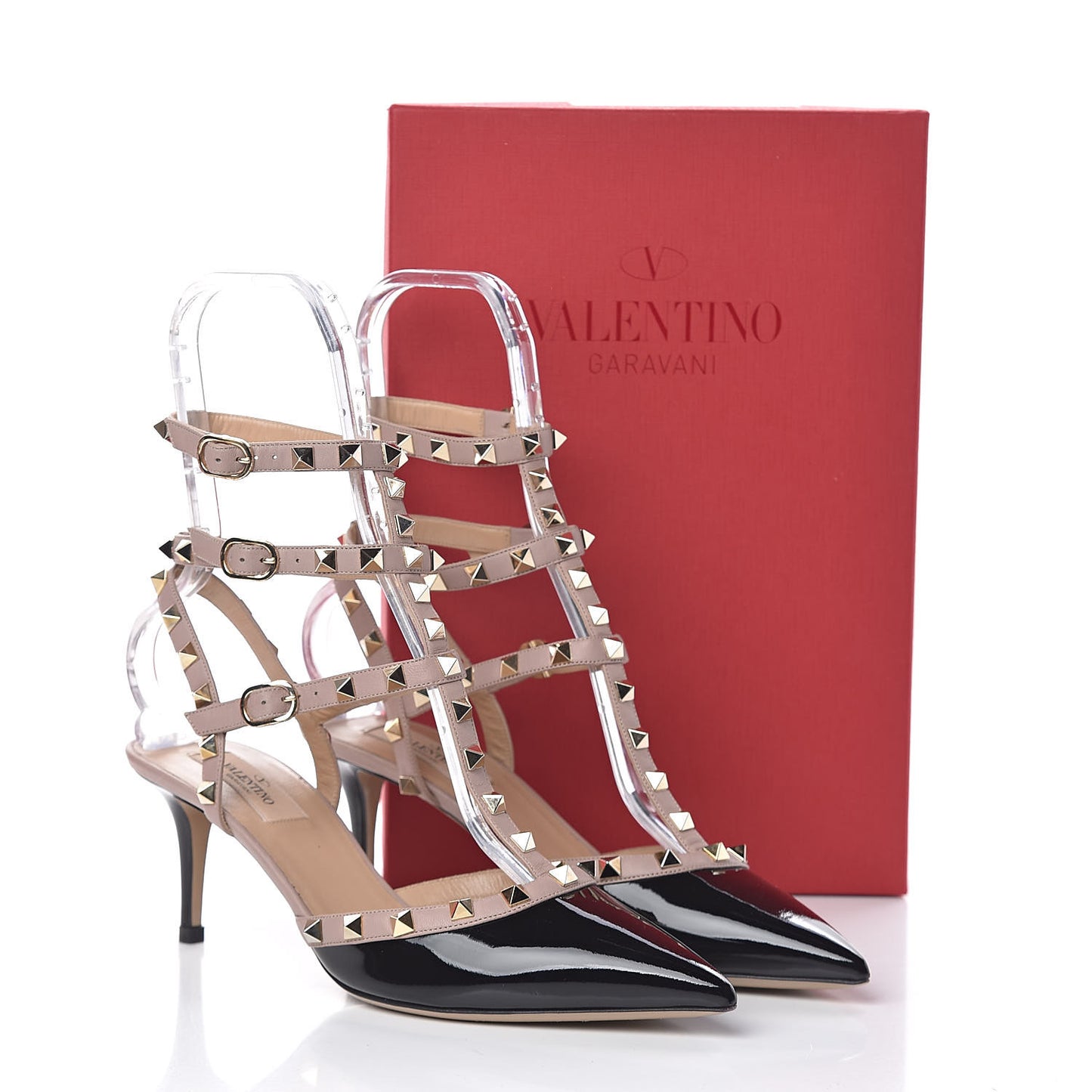 Patent Nappa Rockstud Ankle Strap 65mm Pumps 40 Black Poudre