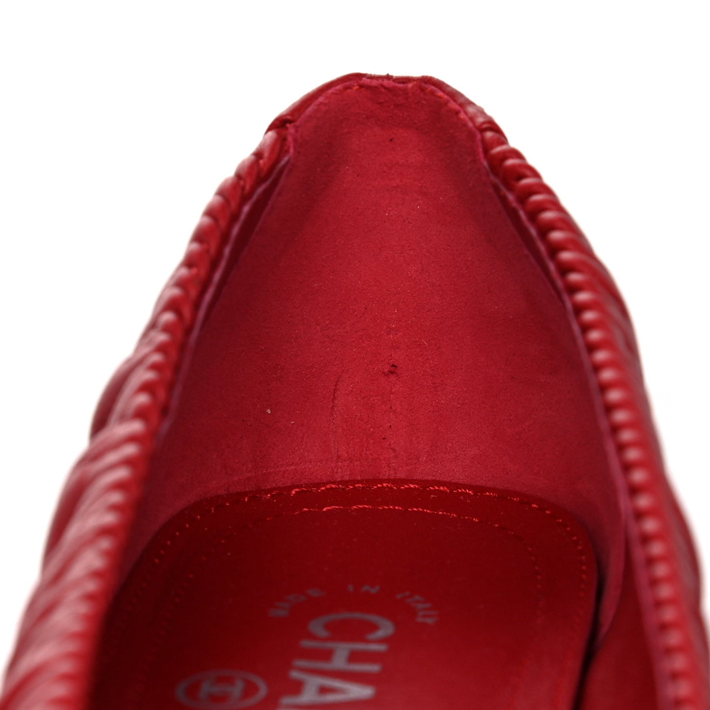 Lambskin CC Cap Toe Ballerina Flats 36 Red
