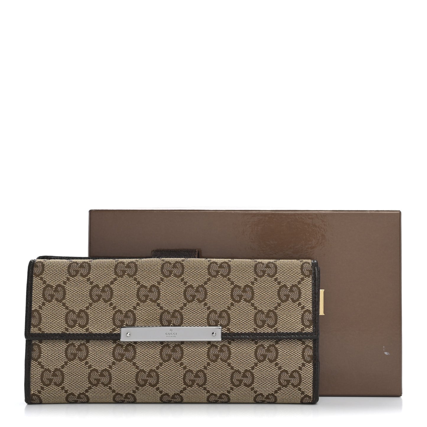 Monogram Metal Bar Continental Flap Wallet Beige Ebony Dark Brown