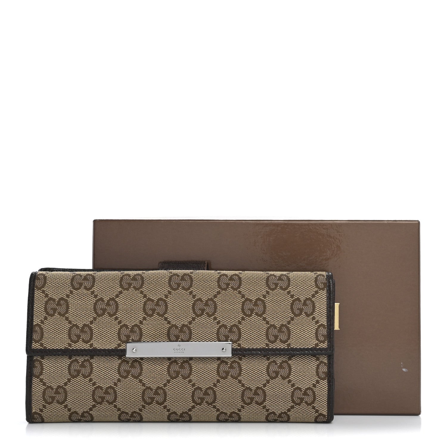 Gucci Monogram Metal Bar Continental Flap Wallet Beige Ebony Dark Brown 16 of 16