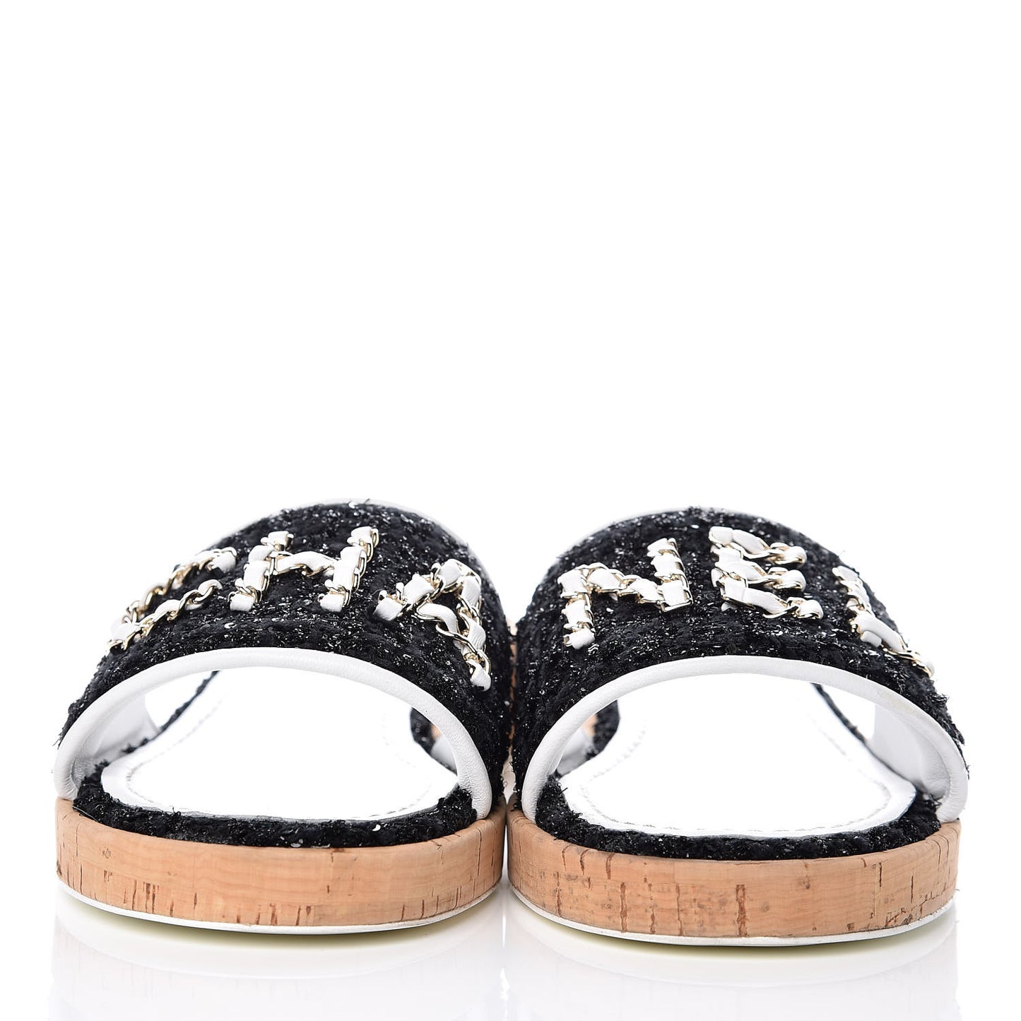 Tweed Cork CC Chain Mule Sandal 39 Black