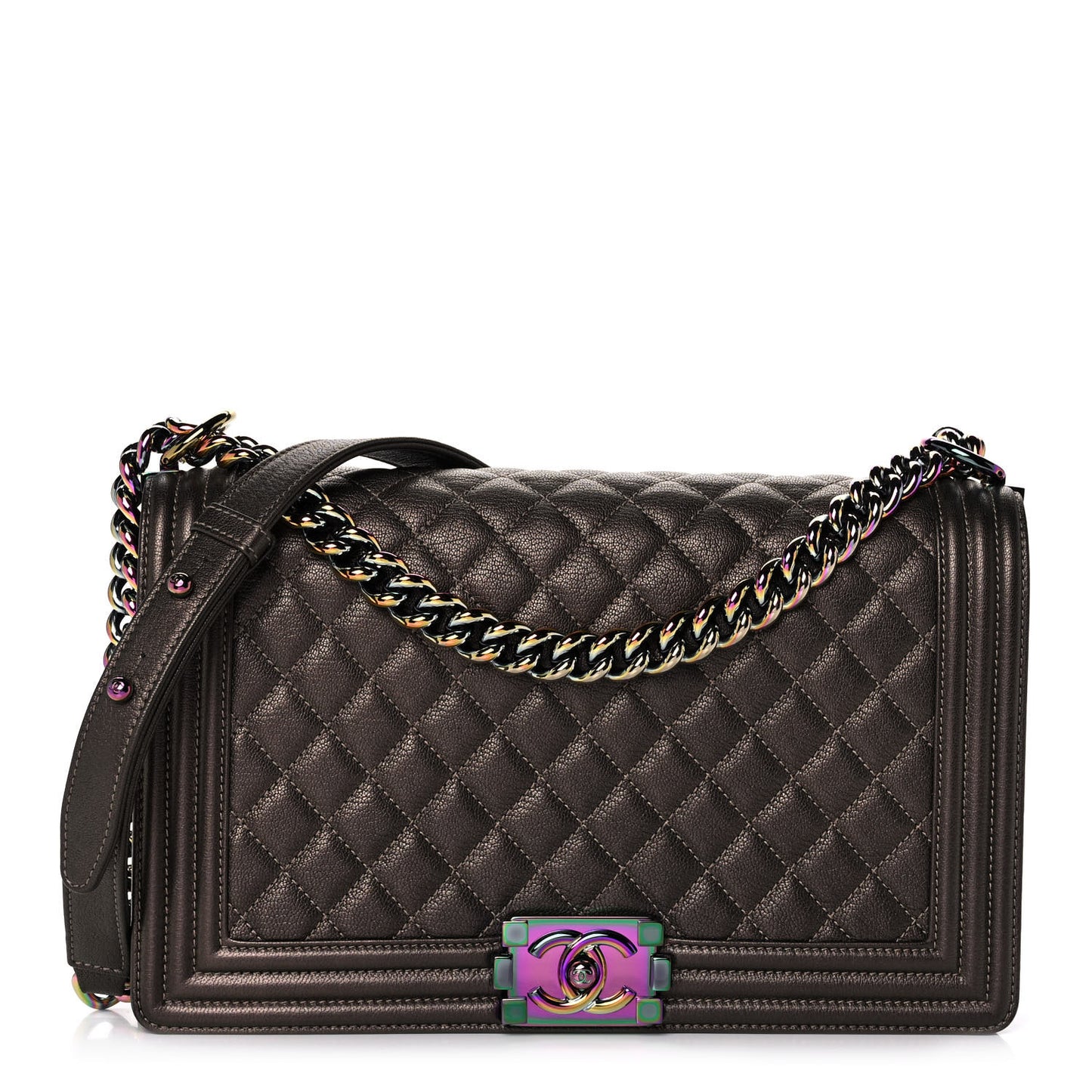 Iridescent Goatskin Quilted New Medium Boy Flap Bronze