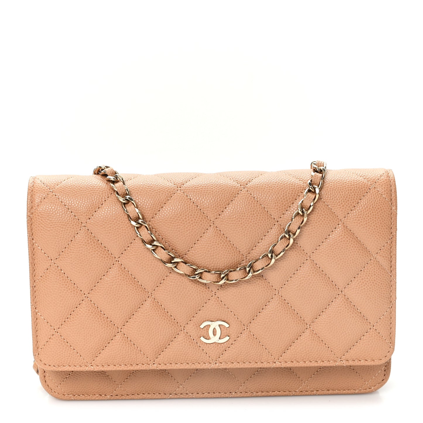 Caviar Quilted Wallet On Chain WOC Beige