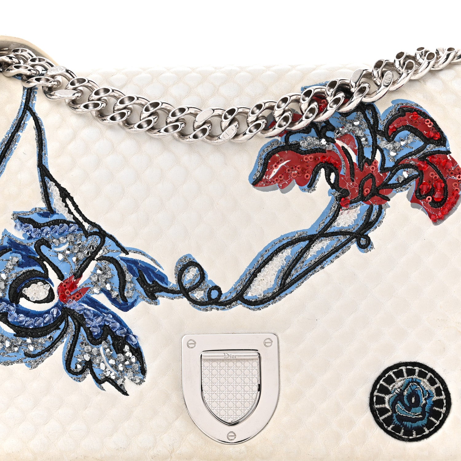 Christian Dior Lambskin Quilted Embroidered Small Diorama Flap Bag Off White 9 of 12