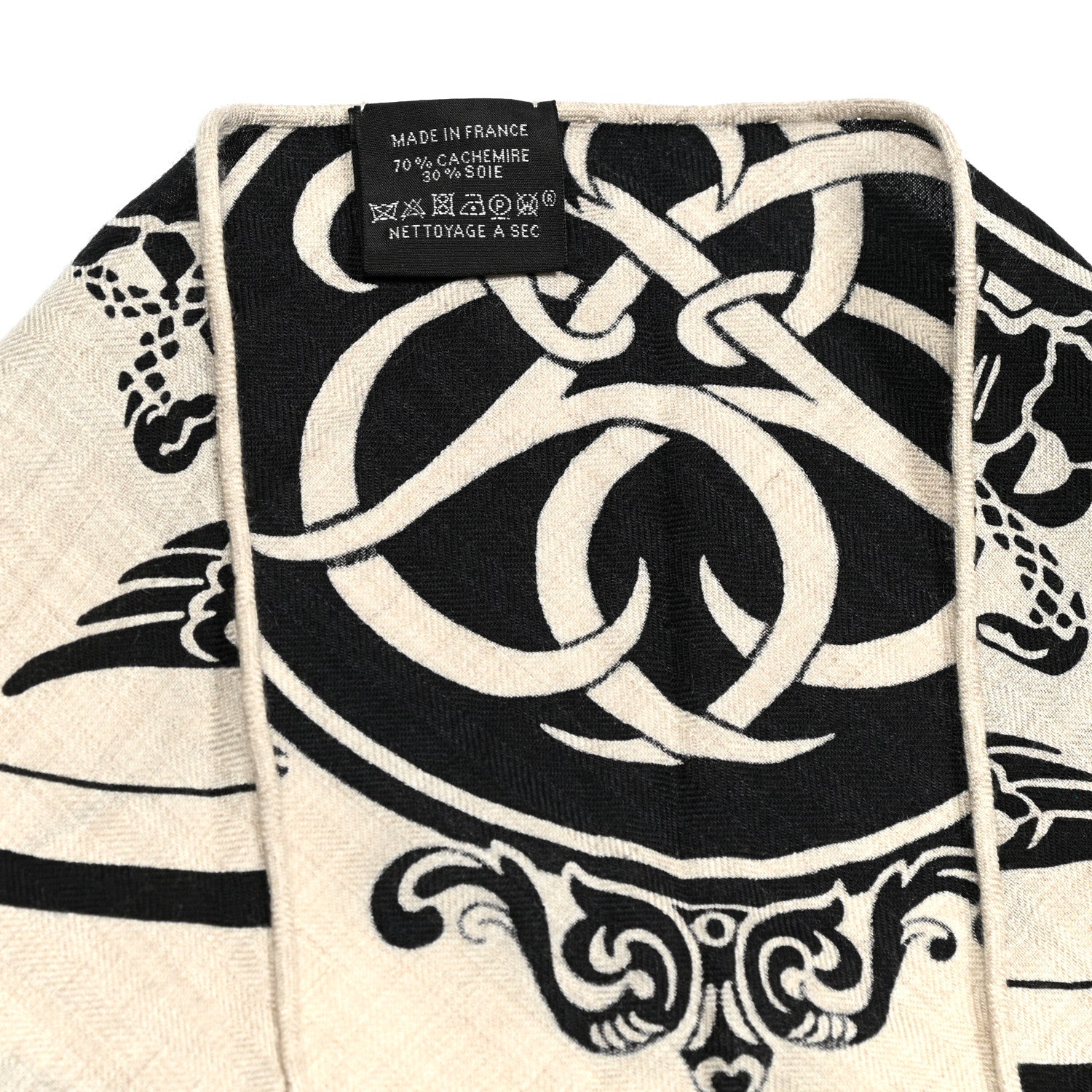 Hermes Cashmere Silk Ex-Libris Giant Triangle Scarf Natural Black