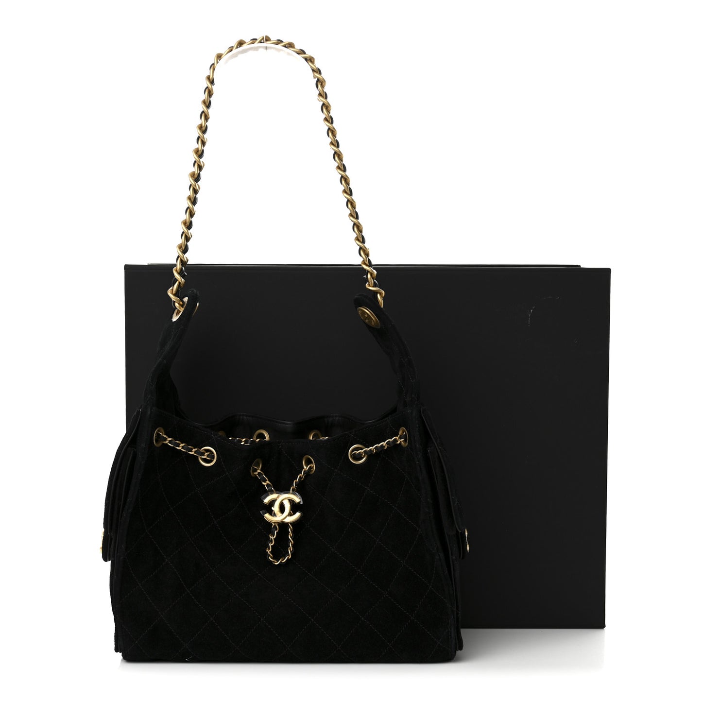 Suede Quilted Small Chanel 25 Handbag Black