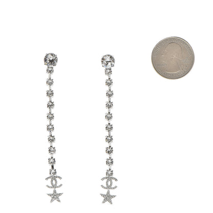 Chanel Crystal CC Star Dangle Earrings Silver 2 of 4