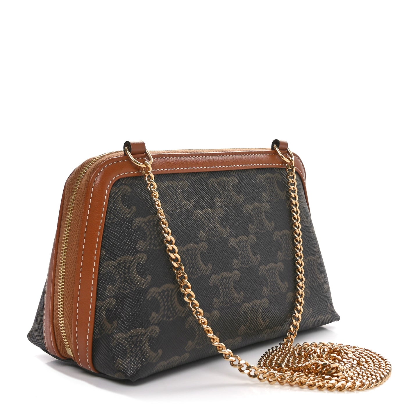 Triomphe Canvas Lambskin Clutch On Chain Tan