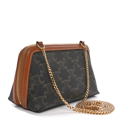 Celine Triomphe Canvas Lambskin Clutch On Chain Tan 2 of 12