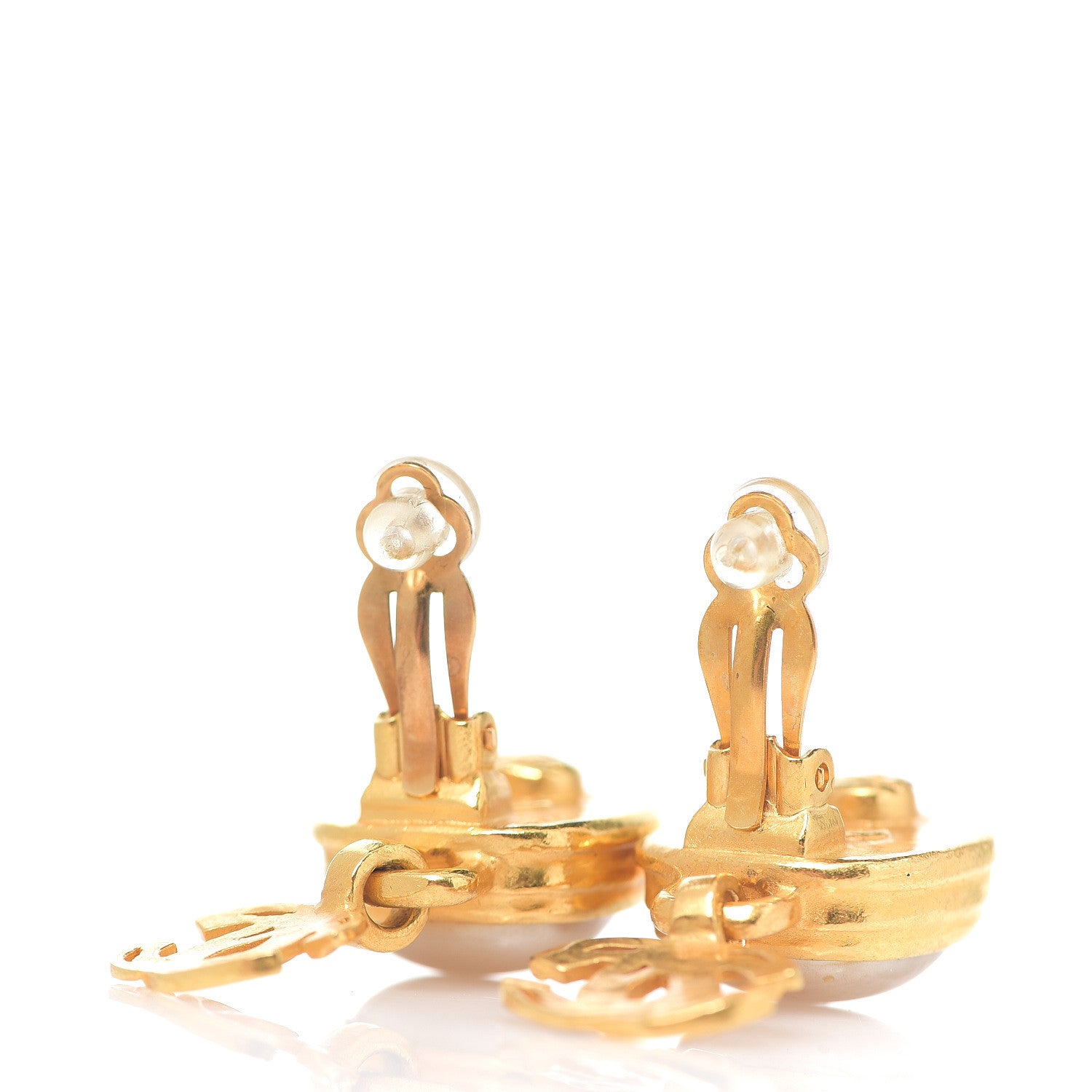 Chanel Pearl CC Dangle Clip On Earrings Gold 2 of 3