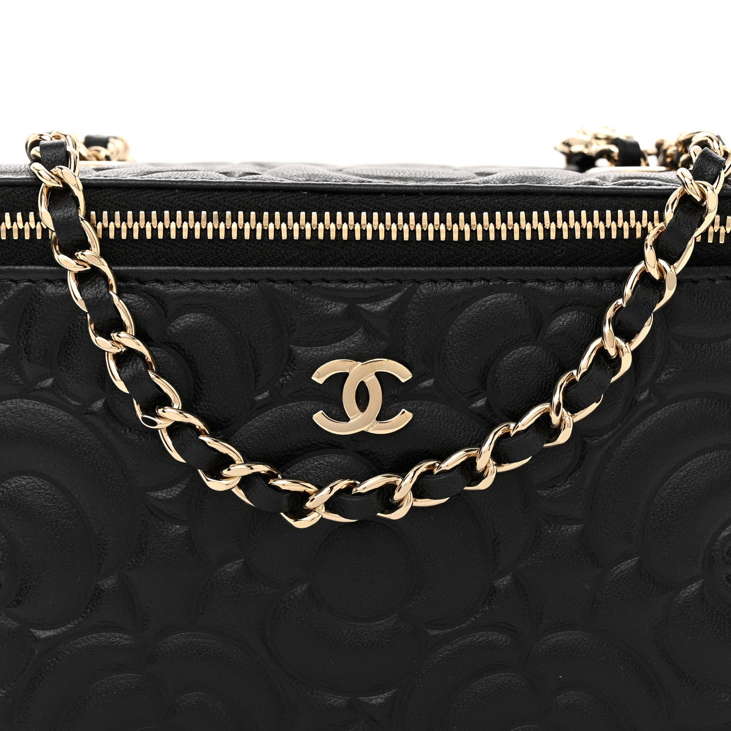 Chanel Lambskin Camellia Embossed Small Vanity Case With Chain Black 8 of 12