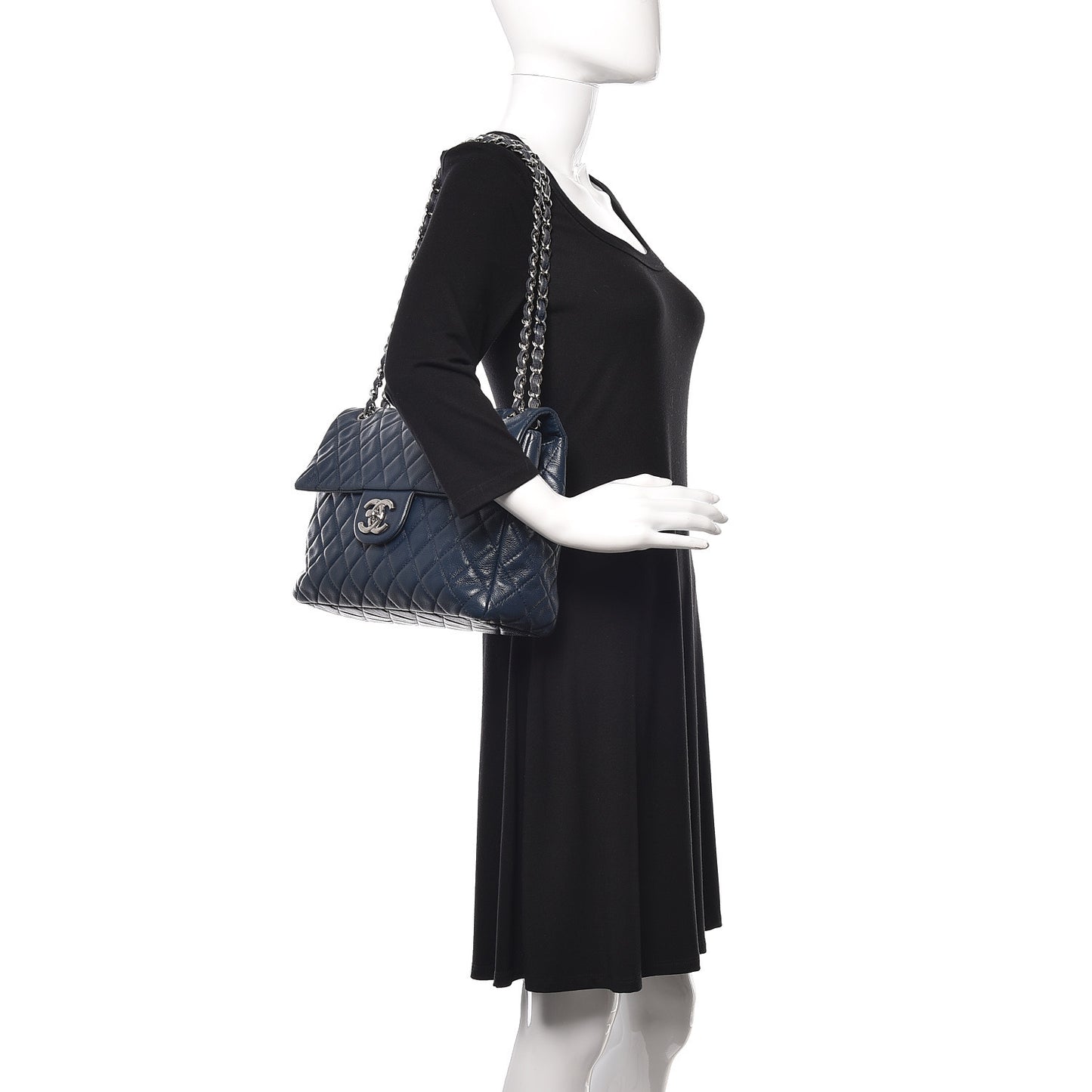 Washed Caviar Quilted Maxi Single Flap Blue