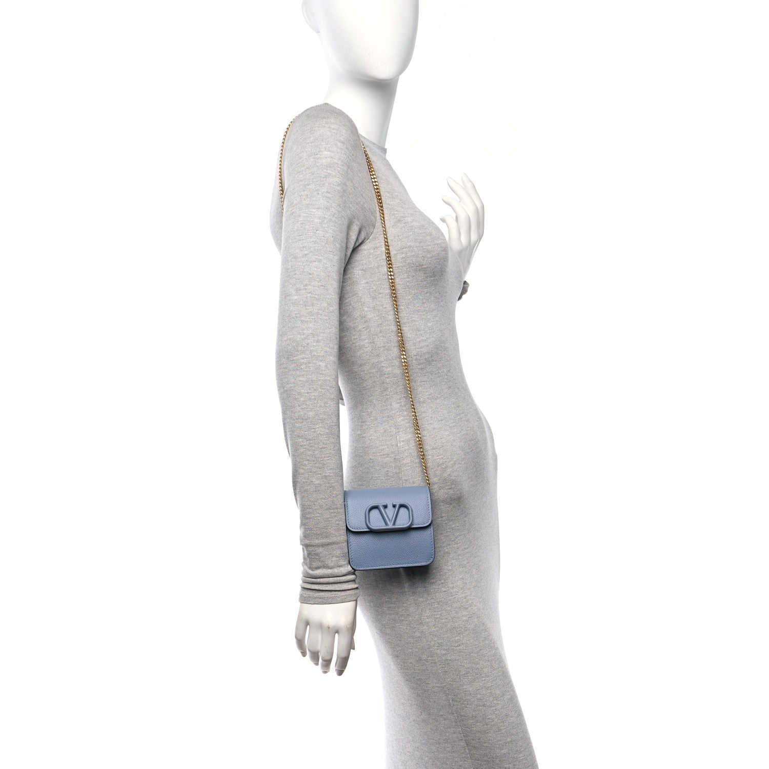 Valentino Garavani Grainy Calfskin VLogo Compact Wallet with Chain Niagara 2 of 9