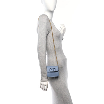 Valentino Garavani Grainy Calfskin VLogo Compact Wallet with Chain Niagara 2 of 9