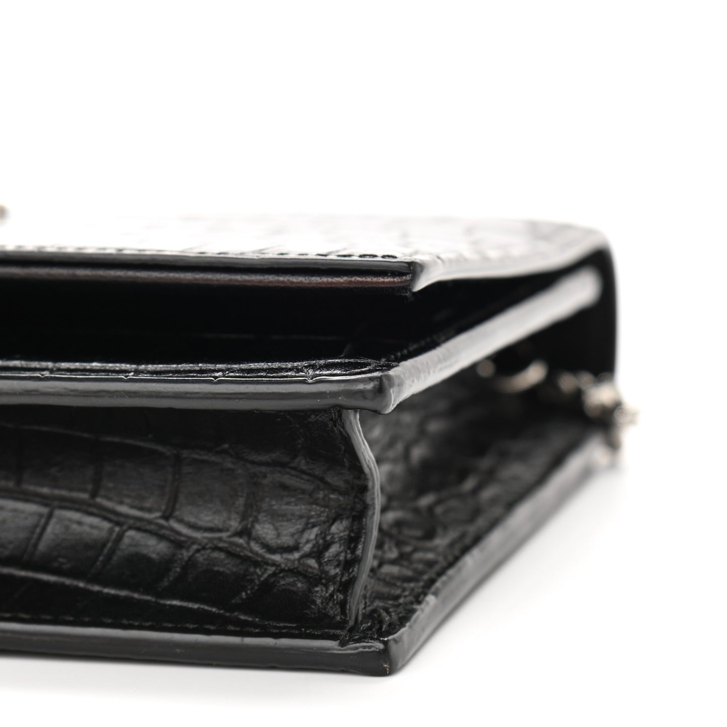 Calfskin Crocodile Embossed Kate Monogram Tassel Chain Wallet Black