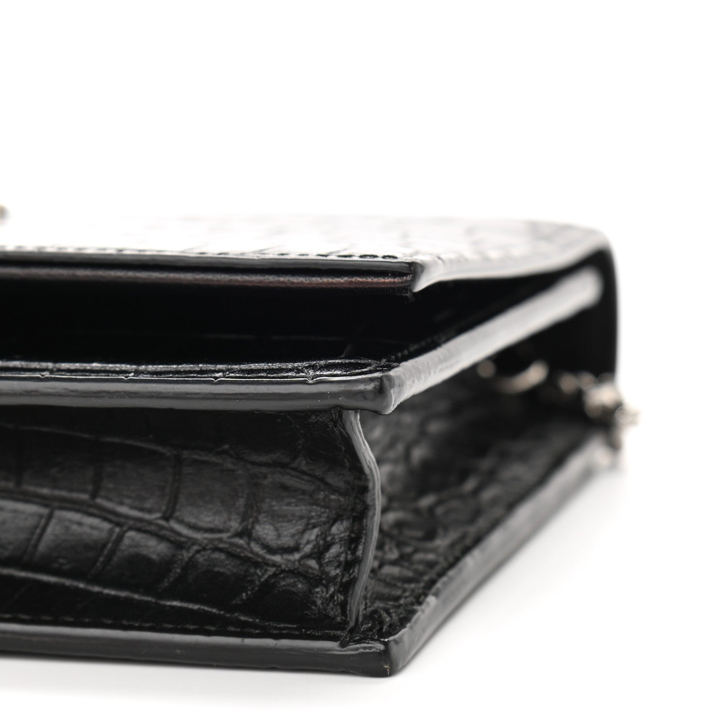 Saint Laurent Calfskin Crocodile Embossed Kate Monogram Tassel Chain Wallet Black 9 of 10