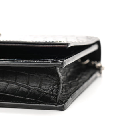 Saint Laurent Calfskin Crocodile Embossed Kate Monogram Tassel Chain Wallet Black 9 of 10