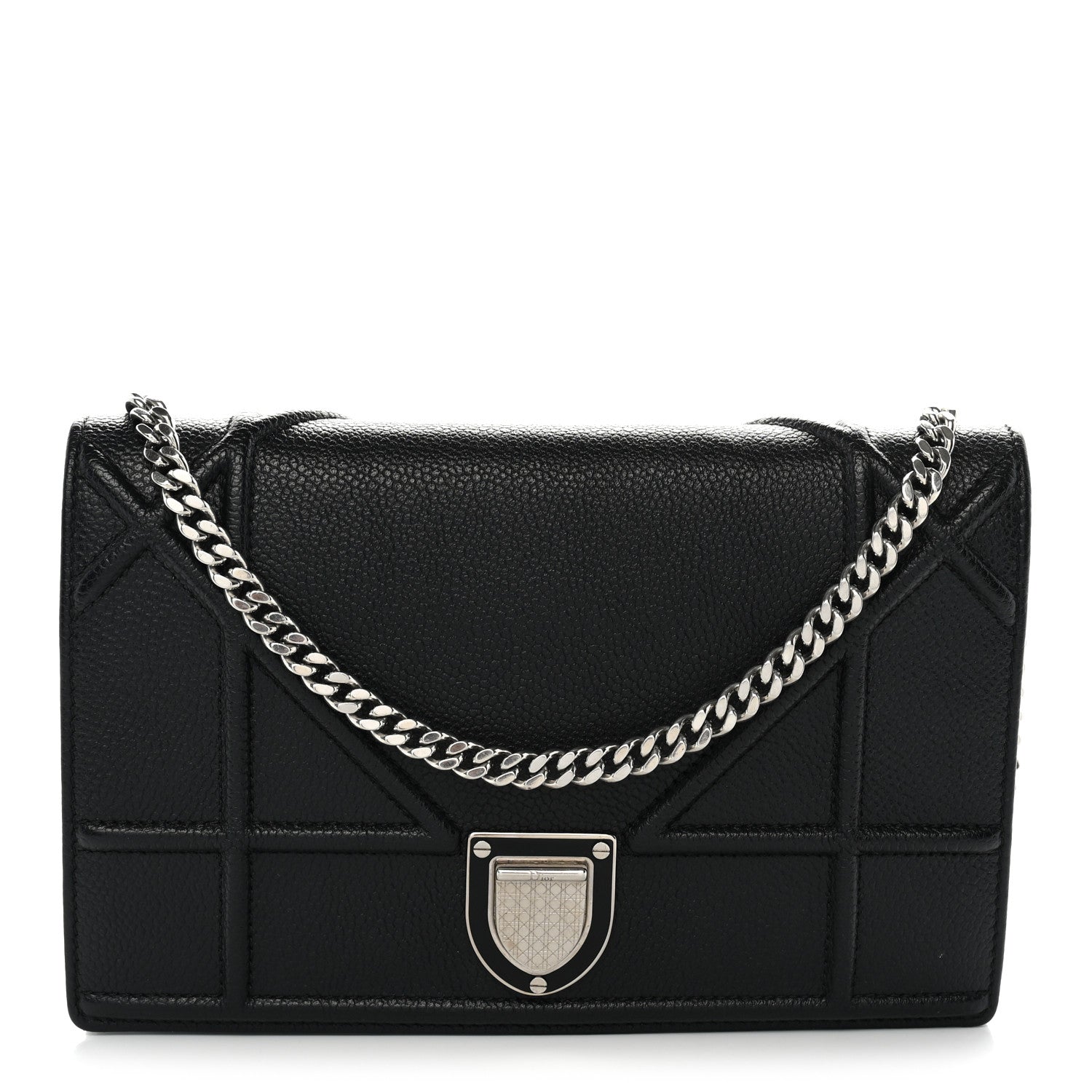 Christian Dior Grained Calfskin Diorama Wallet on Chain Pouch Black 1 of 11