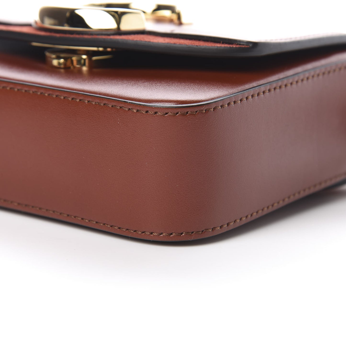 Shiny Calfskin Suede Mini C Bag Sepia Brown