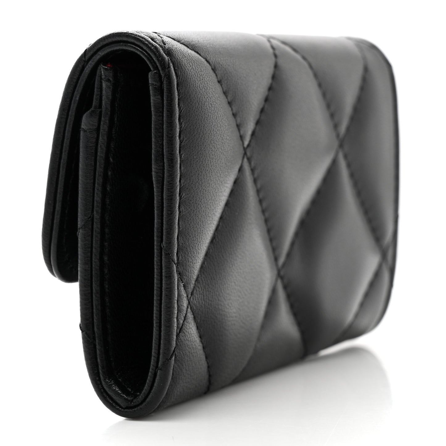 Lambskin Quilted Chanel 19 Flap Card Holder Black