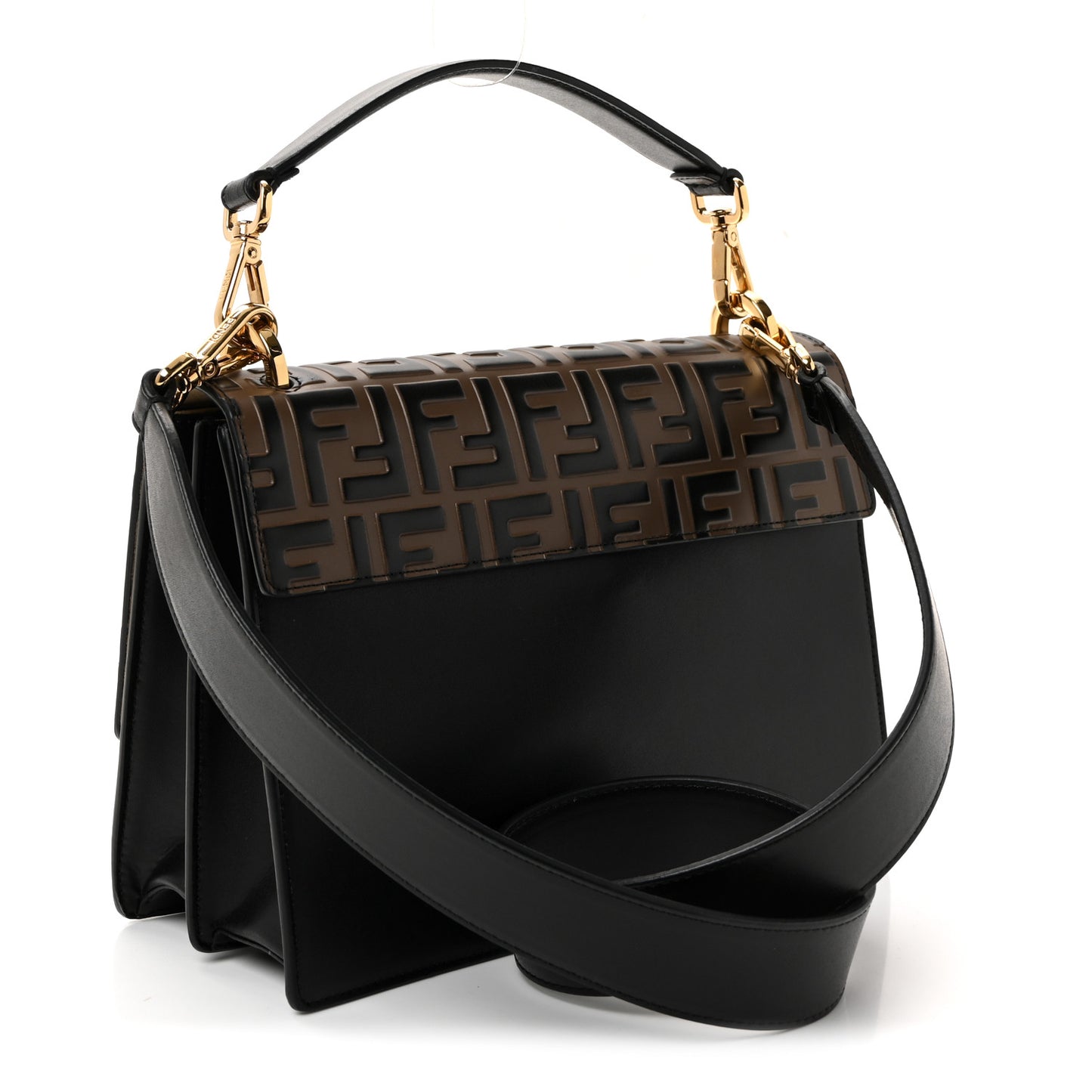 Vitello Liberty Bi-Color FF 1974 Embossed Kan U Shoulder Bag Black Maya